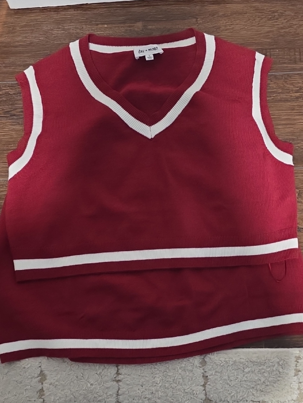 Women's Red Knit V-Neck Sleeveless Sweater Vest & Skirt Set